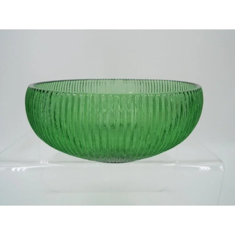 Vintage E.O. Brody Co. Green Ribbed Glass Candy Nut Bowl Made in USA